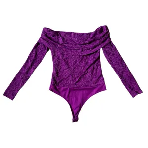 NEW AFRM Nia Off Shoulder Purple Lace Bodysuit thumbnail 2