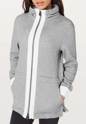 Lululemon‎ Light As Warmth Jacket Womens 6 Heather Gray White Full Zip thumbnail 1