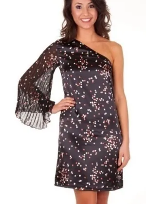 Tracy Negoshian‎ Emma Multicolor Polka Dots Black One Shoulder Long Sleeve Dress thumbnail 1