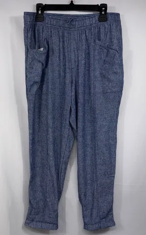 Old Navy Linen Blend Pull-On Cropped Pants Women’s Large Blue Chambray thumbnail 1