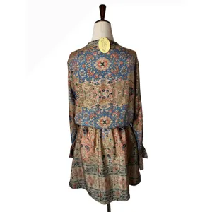 Paani Mini Dress Women Small‎ Tan Gold Metallic NWT Boho Floral Tassel Festival thumbnail 3