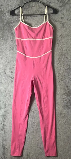 L’Space Ace Jumpsuit Women’s Medium Pink Cutout Strappy One Piece Activewear thumbnail 1