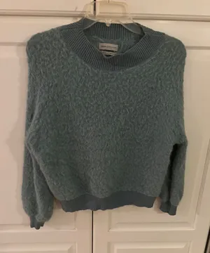 URBAN‎ OUTFITTERS Fuzzy Textured Crew Neck Sweater Teal Blue XS TP thumbnail 1