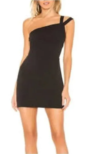Lovers + Friends Black One-Shoulder Bodycon Dress with Double Strap thumbnail 1