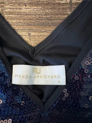 Amanda Uprichard Vita Mini Dress Women M Navy Blue Excellent Sequin V-Neck thumbnail 5