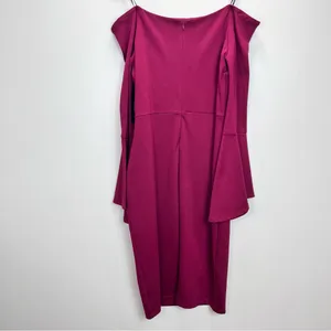 Lulus All She Wants Burgundy Off Shoulder Bell Sleeve‎ Bodycon Midi Dress LARGE thumbnail 7