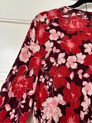 Garnet Hill Red Floral Button-Down Cardigan 100% Merino Wool Blouse Size Medium‎ thumbnail 11