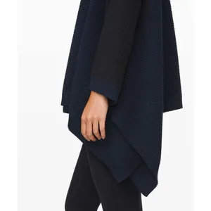 Lululemon It All Lines Up Poncho Sweater OS Navy Black Ribbed Knit Travel‎ Cozy thumbnail 2