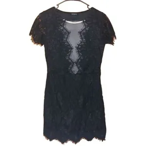 Storia Buckle Elegant Black Lace Sheer Deep V-neck Mini Dress Medium #205 thumbnail 3