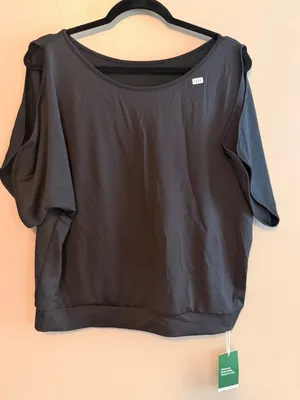 Halara L Boat Neck Black Short Sleeve Cut Out Casual Top Size L thumbnail 2