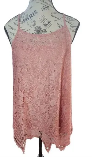 Pink Lace Spaghetti Tank Top Size Size Large (No Size tag is 21" P2P) thumbnail 1