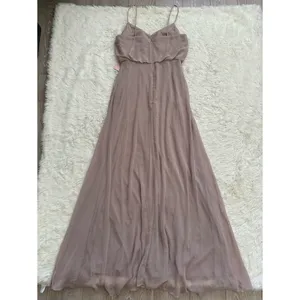 Birdy Grey Dress Gwennie Chiffon Maxi No Slit Pockets Taupe M NWT New thumbnail 4