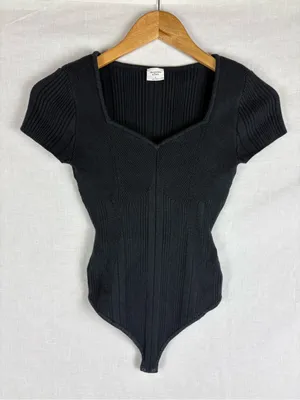 Abercrombie & Fitch Short-Sleeve Sweetheart Sweater Bodysuit Black Size S thumbnail 1
