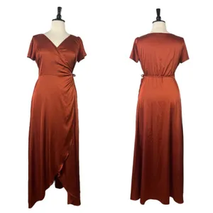Baltic Born Maxi Wrap Dress Short Sleeve Burnt Orange Satin Women’s Size XXL thumbnail 13
