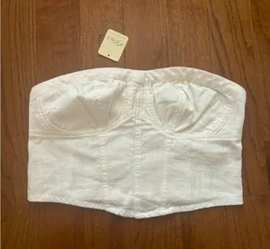 Free People NWT white structured cropped tube top thumbnail 2