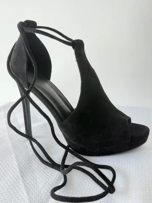 Black Suede Lace-Up Peep Toe Stilettos thumbnail 2