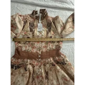 Miss Rosier the Fabienne Neutral Floral Print Mini Dress Size Medium Buttons thumbnail 8
