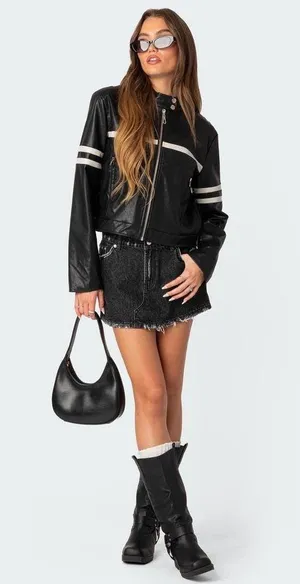Navy Biker jacket Blue thumbnail 6