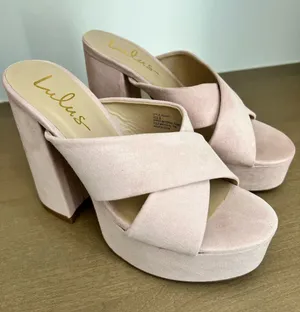 Lulu's Pale Pink Aliany Platform Mule Heels size 8 thumbnail 1