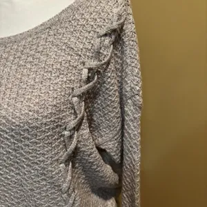 American‎ Eagle Knit Sweater Women's Small Beige Side Lace-Up Textured thumbnail 4