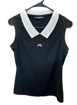 J.Lindeberg Yuri Sleeveless Golf Top Black White Mesh Collar GWJT05515 Womens M‎ thumbnail 1