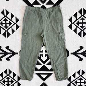 Aerie Linen Blend Paperbag Waist Cargo Joggers in Army Green Small thumbnail 10
