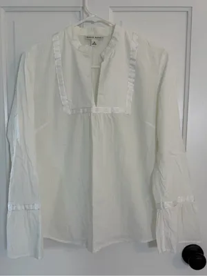 Vintage Banana Republic White Cotton Bell Sleeve Blouse Medium Y2K thumbnail 1