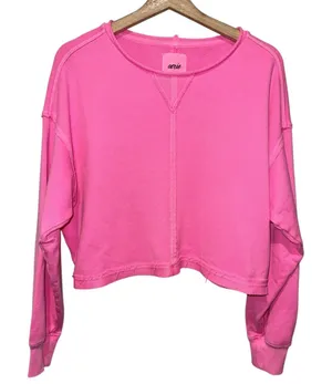 Aerie Beach Party‎ Cropped Sweatshirt Women Sz S Neon Pink Oversized Boho thumbnail 1