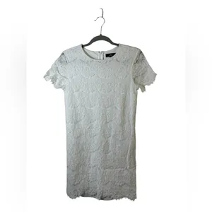 Lulus White Floral Lace Short Sleeve Mini Shift Dress‎ Size Small Bridal thumbnail 4