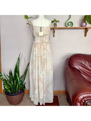 New with Tags Dress Forum Cream and Tan Patterned Maxi Dress thumbnail 8