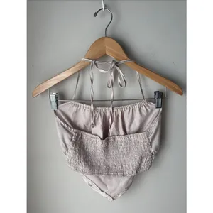 SHEIN Champagne Satin Handkerchief Halter Top Smocked Back Small thumbnail 3