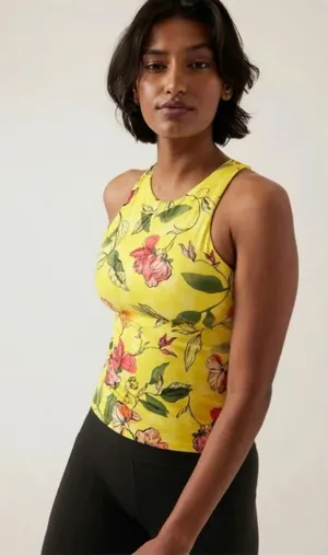 Athleta Yellow Iris Floral Concious Racerback Yoga Tank Top Size: S‎ thumbnail 1