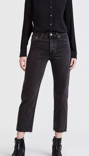 Levis Premiums Wedgie Washed Black‎ Raw Hem Crop Denim Jeans thumbnail 1