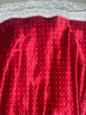 Red Satin dress White lace Trim Chemise slip dress size Medium Lace polkadot thumbnail 4