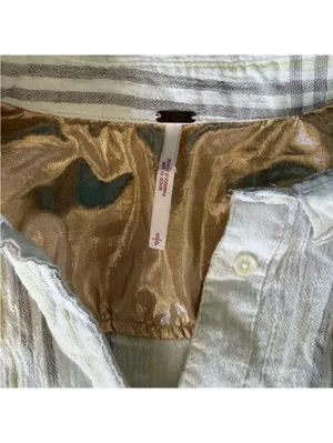 Free People Cutie Plaid Button Down Cream and yellow size small thumbnail 6