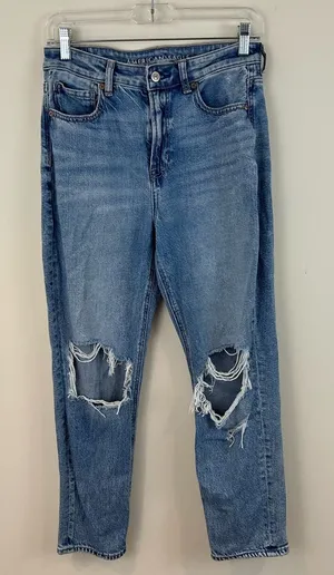American Eagle Light Wash Distressed Mom Jeans Size 4 X-Short Length thumbnail 1