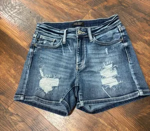 Judy Blue Distressed Dark Blue Denim Shorts size small stretchy thumbnail 1