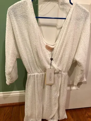 ASOS White Sequin Plunge Wrap Dress thumbnail 3