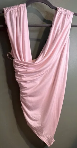 Ann Taylor NWT Medium Pink Draped Sleeveless Top Ruched Asymmetrical bodysuit thumbnail 1