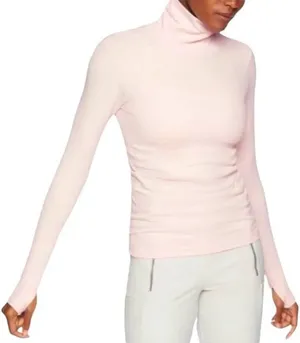 Athleta Flurry Endeavor Ribbed Turtleneck Top Thumbholes Pink Small thumbnail 1