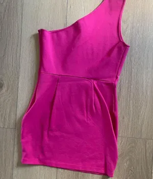Super down hot pink mini dress thumbnail 6