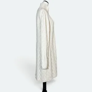 Vintage Cable Knit Longline Cardigan Jacket XL Wool Blend Zip Cottagecore Y2K thumbnail 6