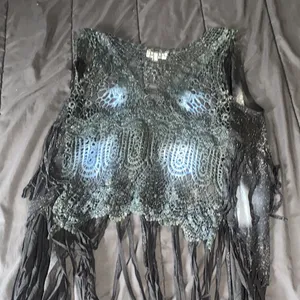 Umgee Black and Blue Fringe Lace Vest thumbnail 4