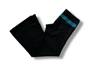Lululemon Groove Flare Leg Pull-on Pants Black Blue Stripe Band Activewear ~14 thumbnail 1