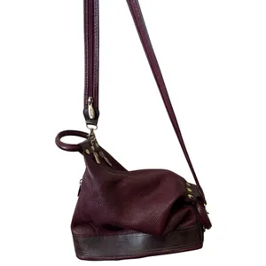 Valentina Italian Leather Burgundy Asymmetrical Crossbody Handbag Bag Purse Hobo thumbnail 2