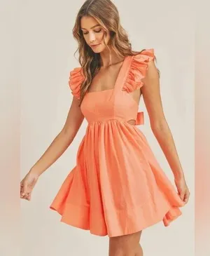 Orangey Coral Ruffled Sleeveless Mini Dress thumbnail 1