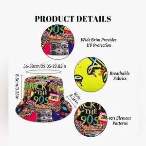 NEW Retro 90s Bucket Hat 90s Rave Sun Cap Packable Fisherman Bucket Hat thumbnail 2