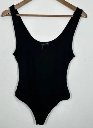 Naked Wardrobe Black Ribbed Scoop Neck Sleeveless Tank Thong Bodysuit XL‎ NWT thumbnail 1