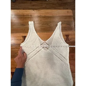Boho Crochet Knit Maxi Cover Up Dress White Sleeveless V-Back Summer Resort thumbnail 9