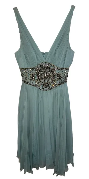 NWT Mandalay AQ Blue Silk Gold Beaded Embellished Mini Cocktail Party Dress Sz 6 thumbnail 1